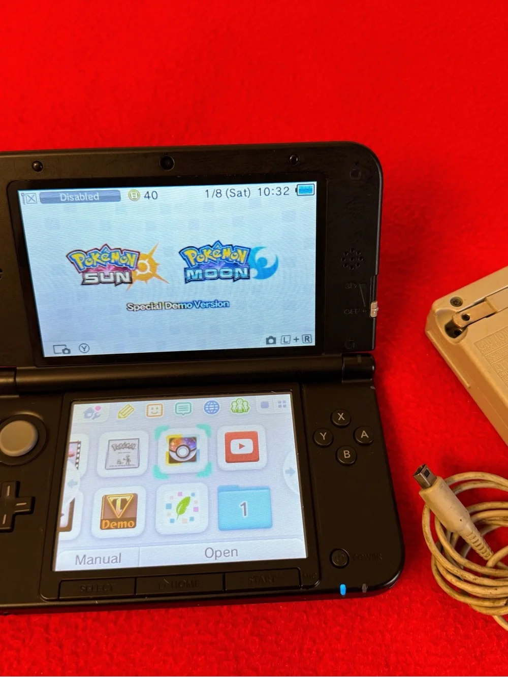 Nintendo 3DS XL Handheld Console Red + Charger W/SD Card Tested- ( Read